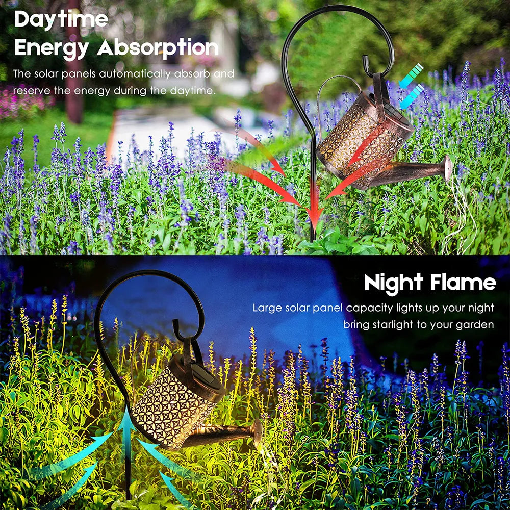 LED, Solar Watering Can With Waterfall Lamp.