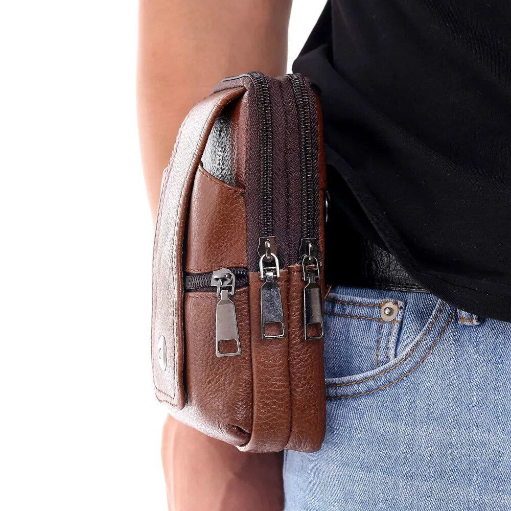 Men Leather Waist Belt Bag.