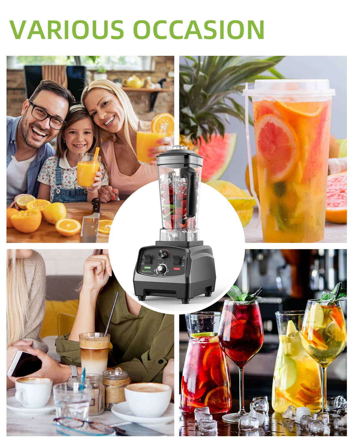 BioloMix 3HP 2200W Heavy Duty Commercial Grade Blender With BPA Free 2L Jar