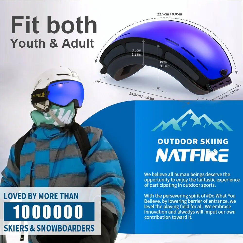 NATFIRE Double Layers Anti-fog UV400 Ski, snowmobile Goggles