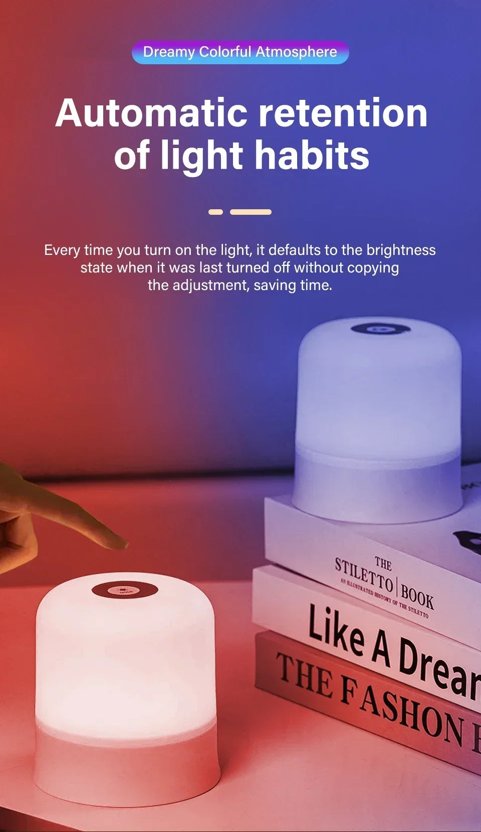 Rechargeable Led Dimmable Multicolor Night Light with Remote Control Or Touch Switch