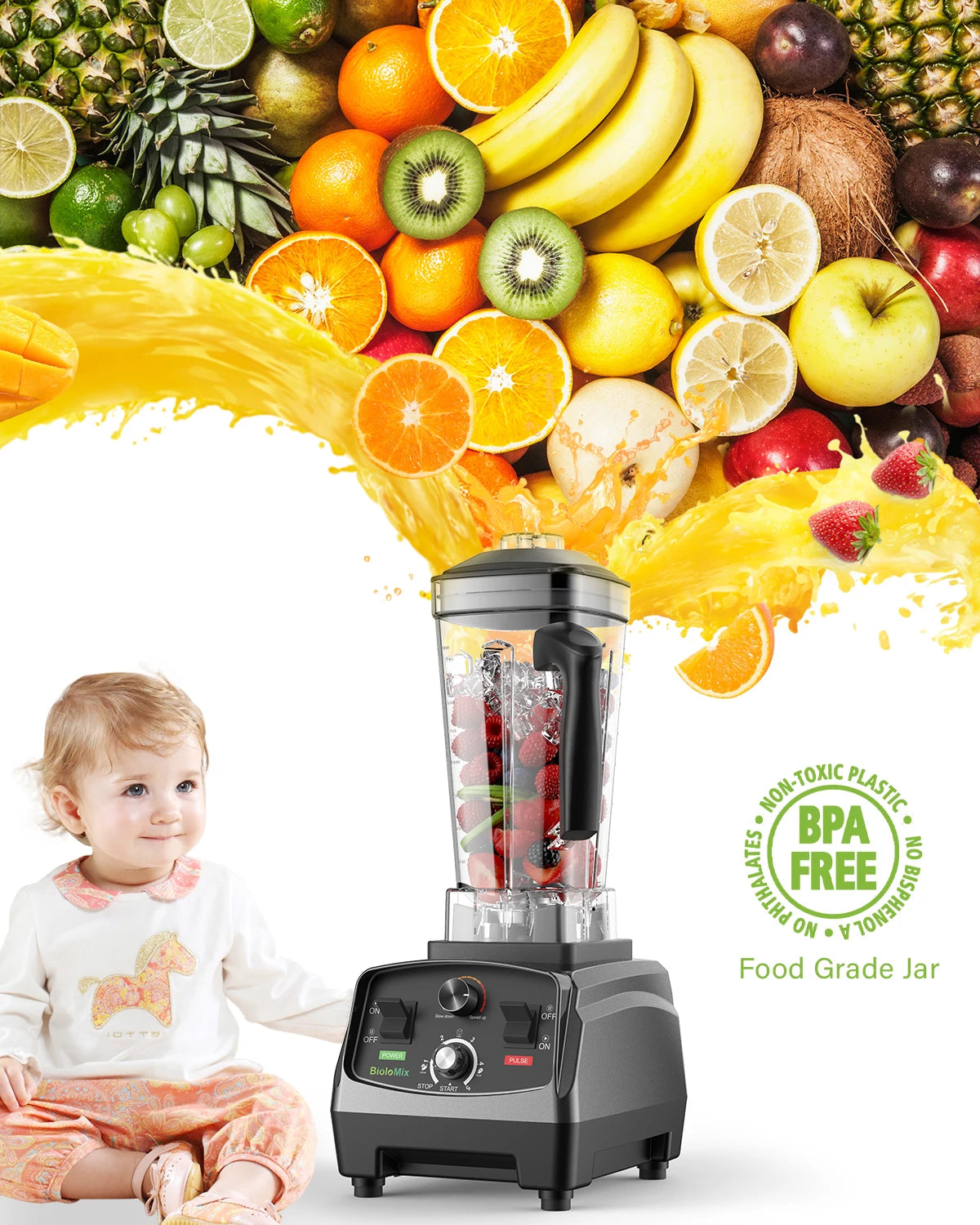 BioloMix 3HP 2200W Heavy Duty Commercial Grade Blender With BPA Free 2L Jar