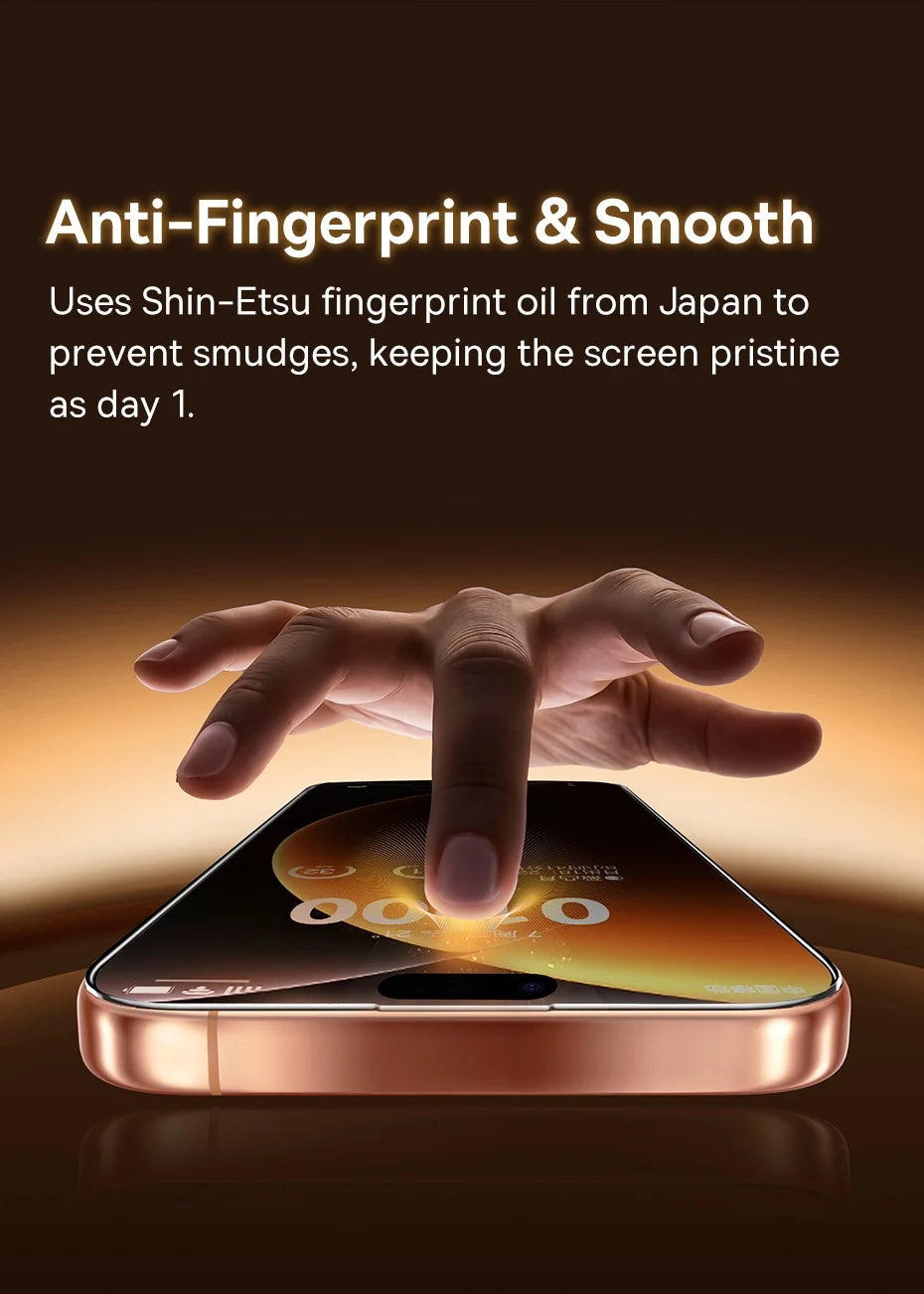 Baseus 0.4mm Corning Tempered Glass Screen Protector for iPhone 13 14 15 16 17 Pro Max Plus