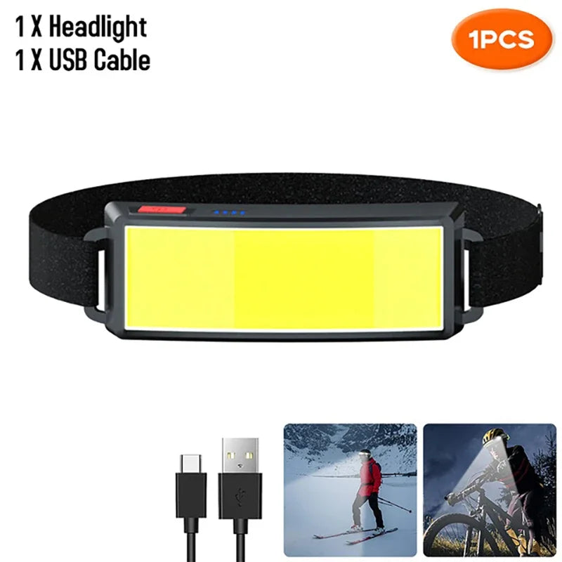 Powerful Headlamp With COB LED Built-in Type-C Rechargeable Battery