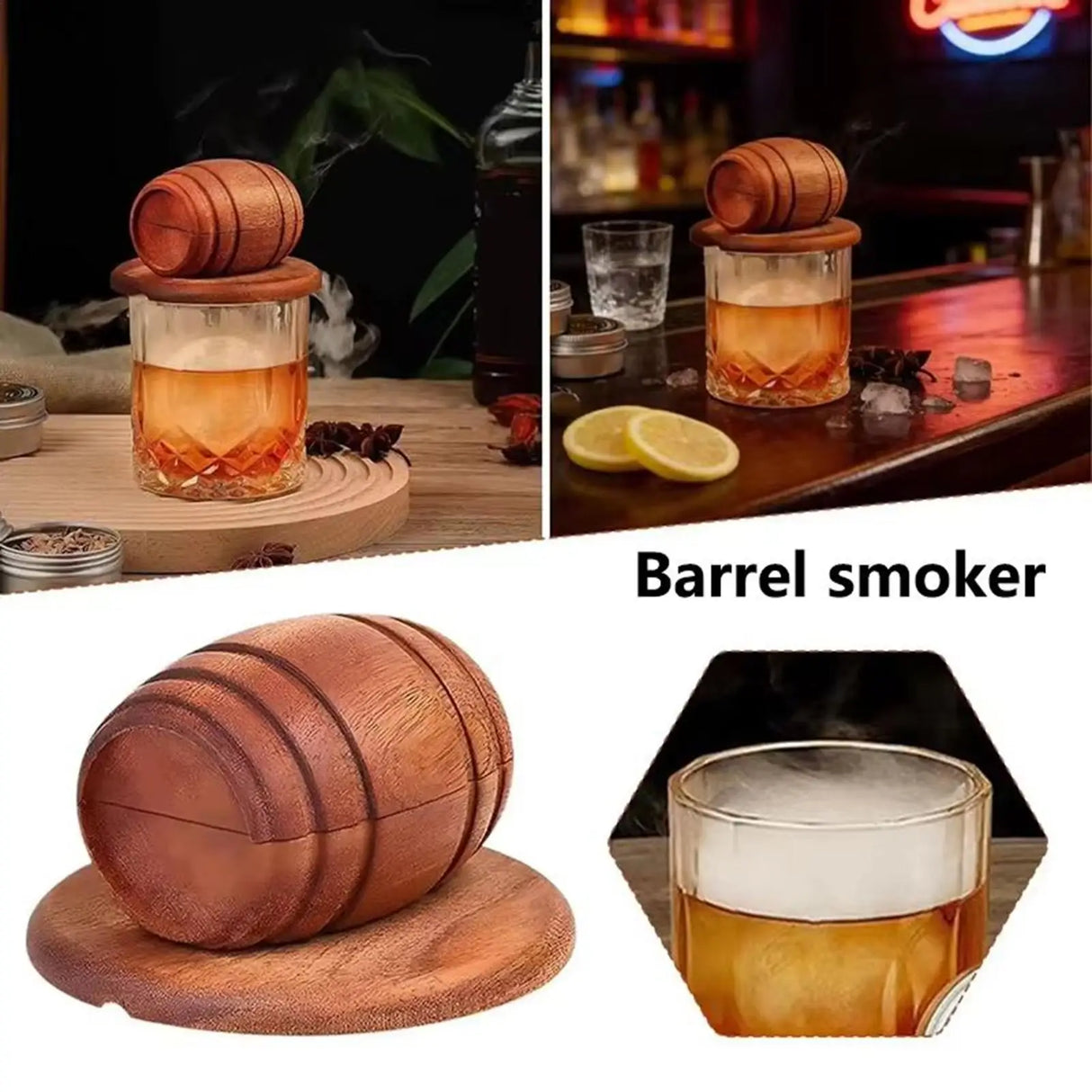 Wooden Smoke Infuser For Old Fashioned Bourbon Drinks