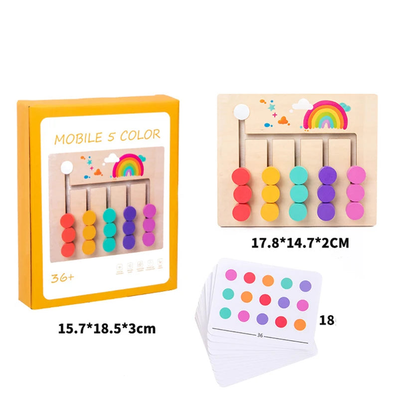 Toddlers Wooden Colorful Slide Matching Puzzle Board Game