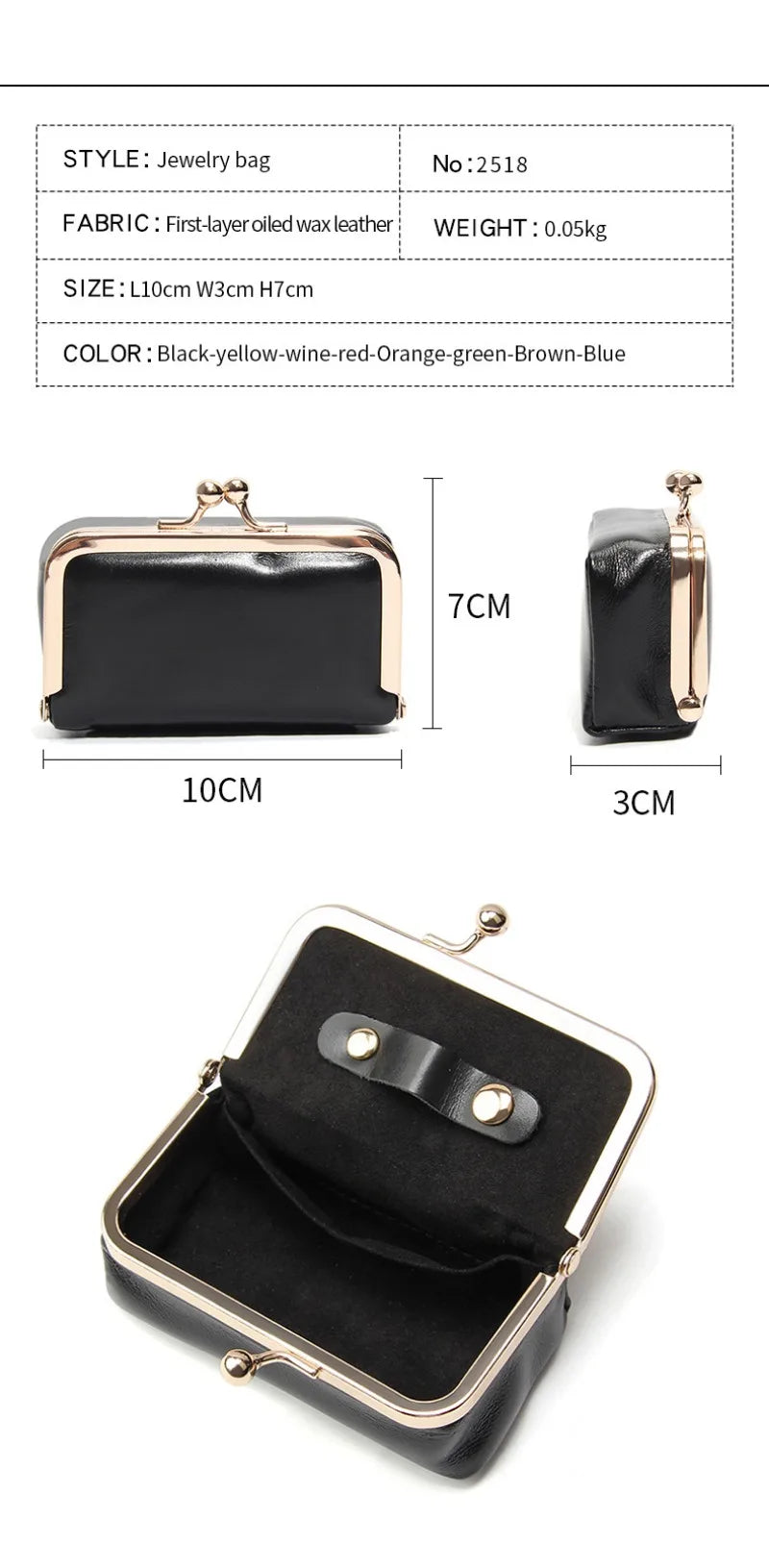 Compact Genuine Leather Kiss-Lock Mini Accessorie Pouch