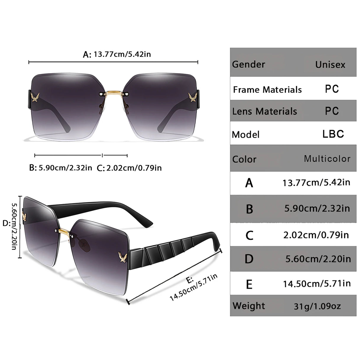 Men Or Women's UV Protection Rimless Sunglasses