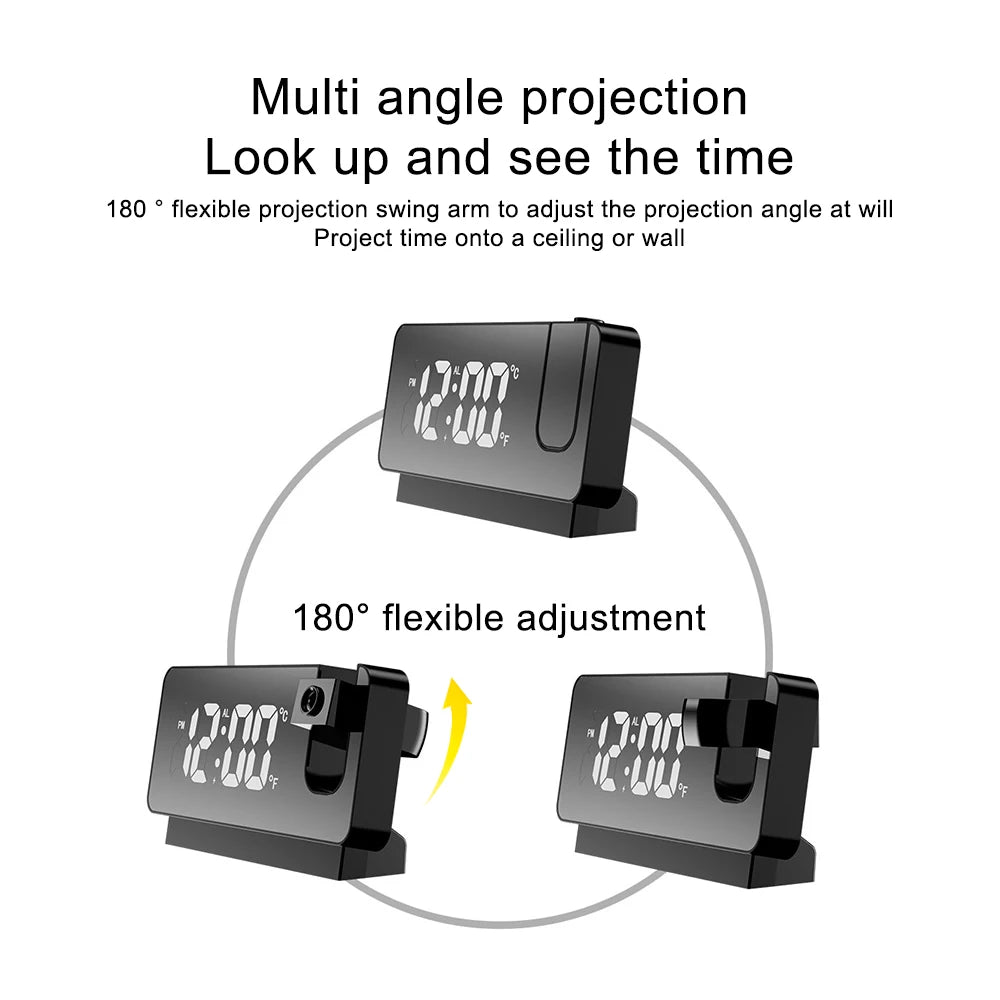 LED/USB Digital 180 Degree Projection Alarm Clock