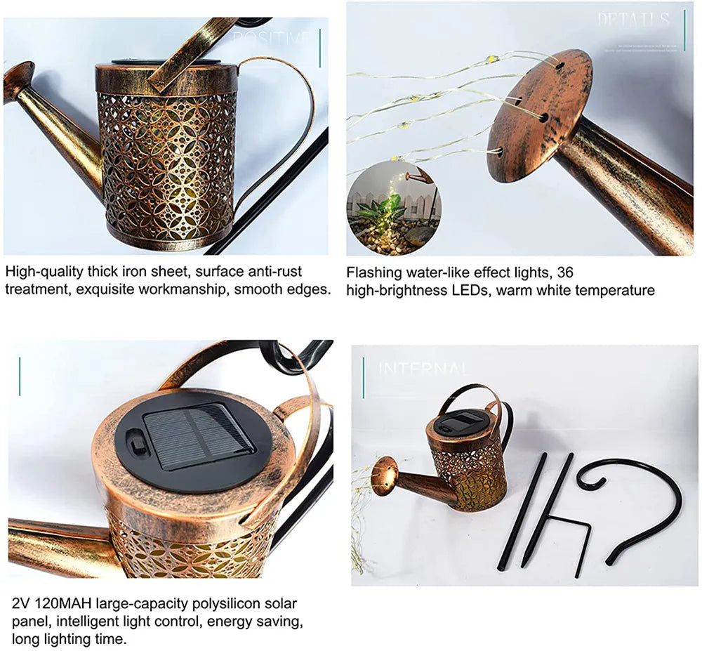 LED, Solar Watering Can With Waterfall Lamp.