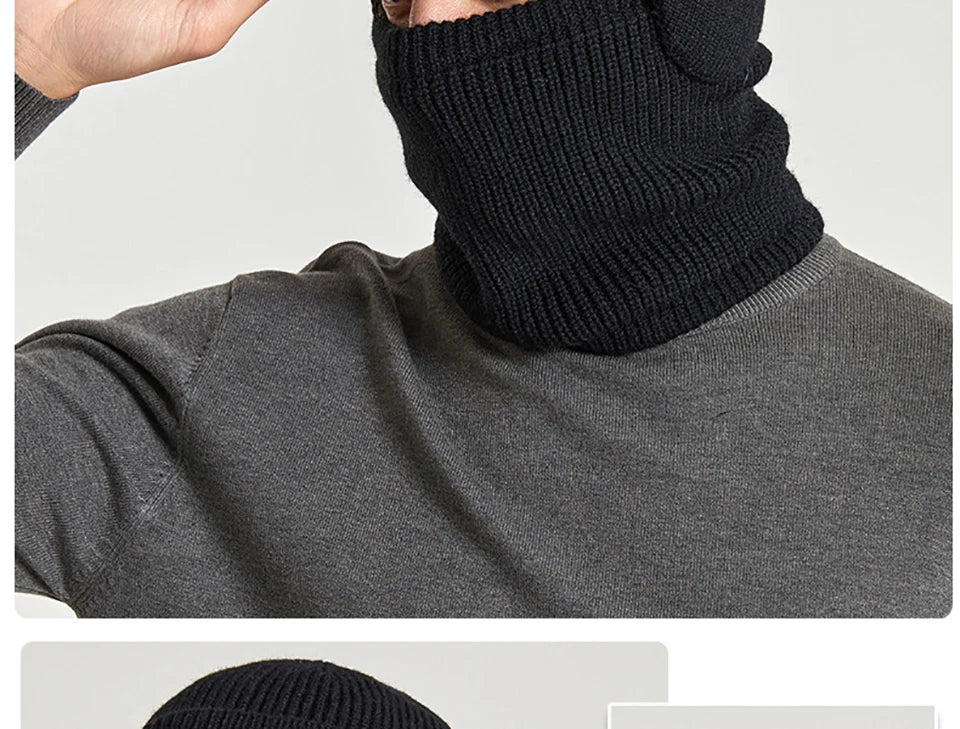 Men Or Women's Knitted Neck Scarf And Hat With Extra Ear Protection