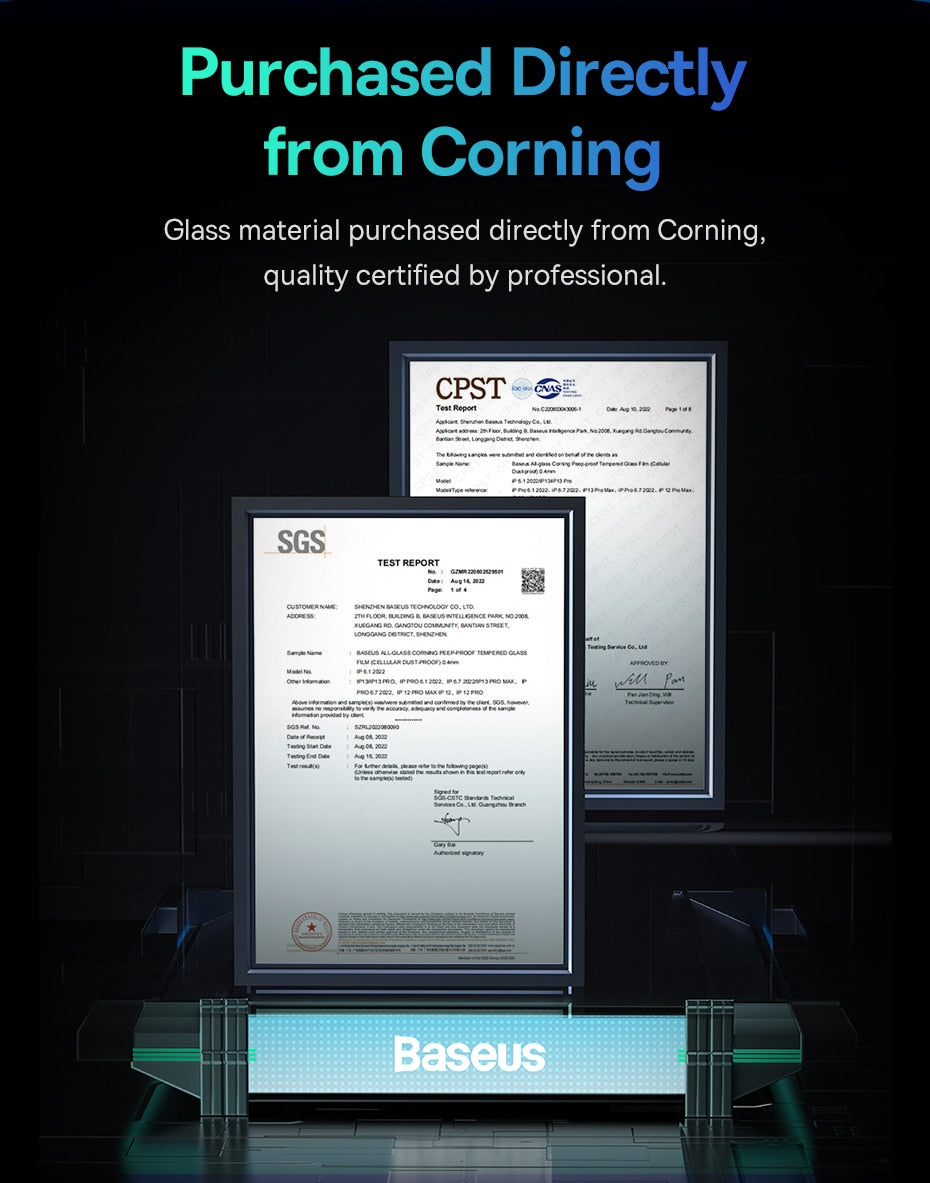 Baseus 0.4mm Corning Tempered Glass for iPhone 14 13 12 11 Pro Max Screen Protector for iPhone XR X XS Max