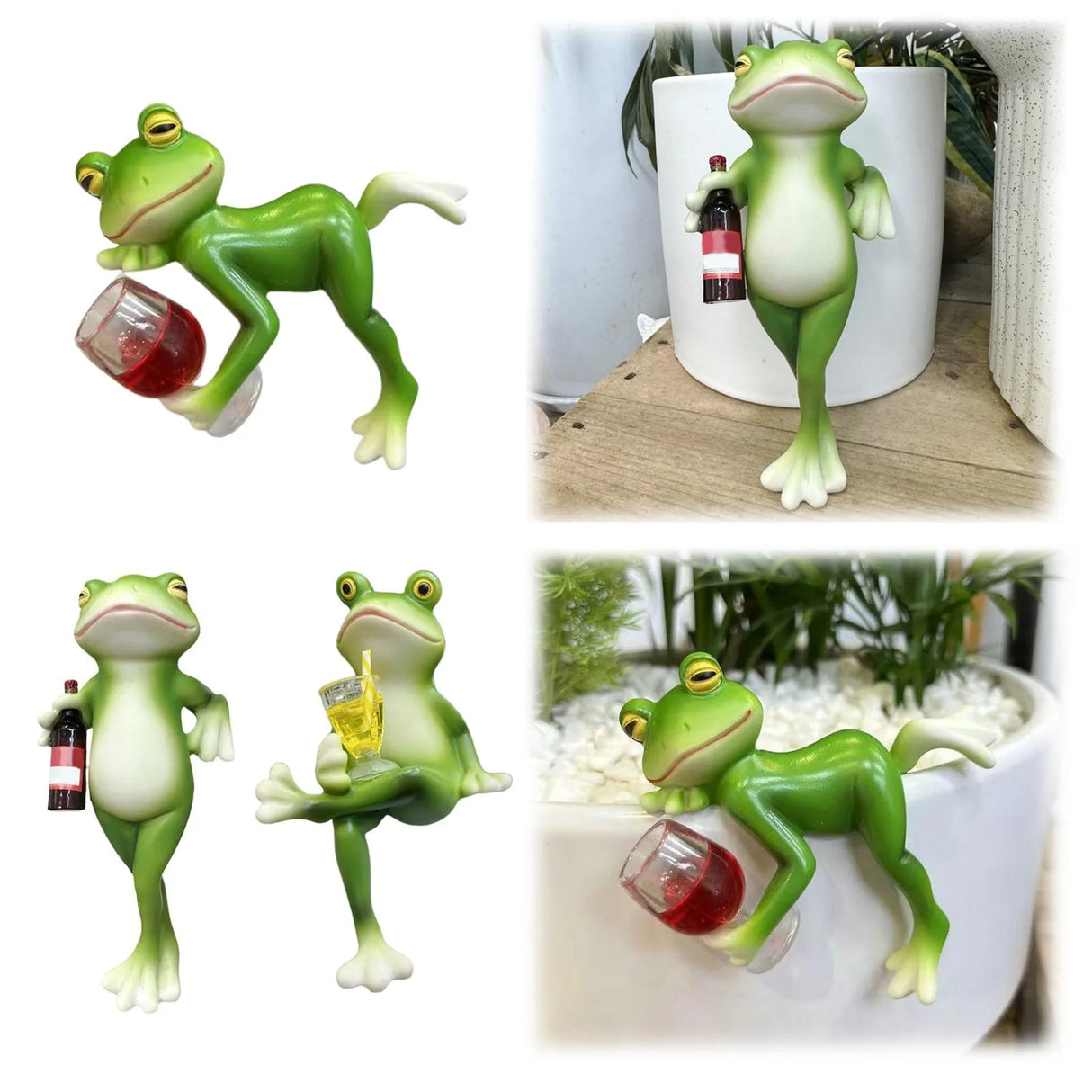 Resin Hanging Funny Drinking Frog Figurine For Planter Pots