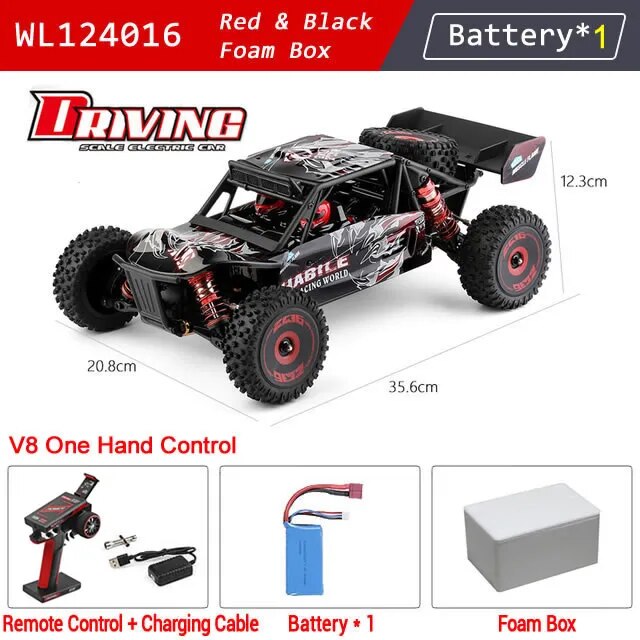 WLtoys -WL Off-Road Remote RC Racing Car 124016 V8 V2 1/12 4WD High Speed Brushless Motor.