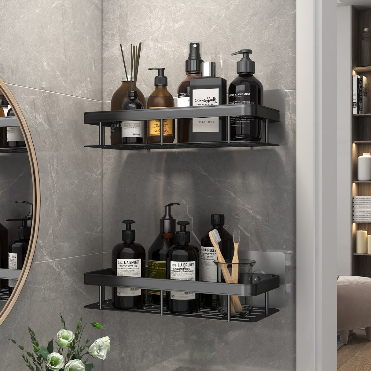 Adhesive Aluminum Storage Organizer For Bathroom Accessories.