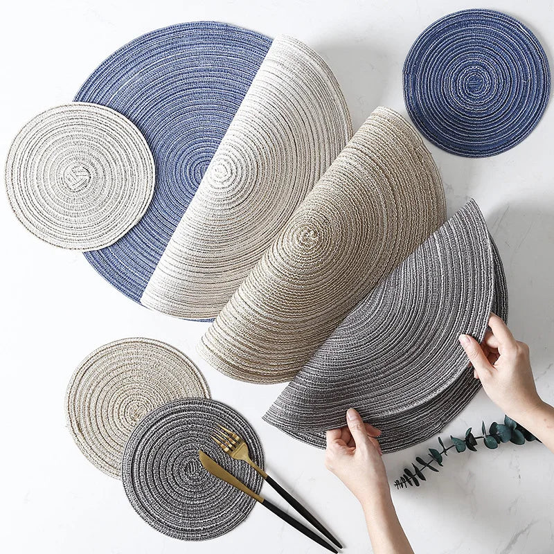 6pcs Round Woven Anti Slip Placemats Or Coasters