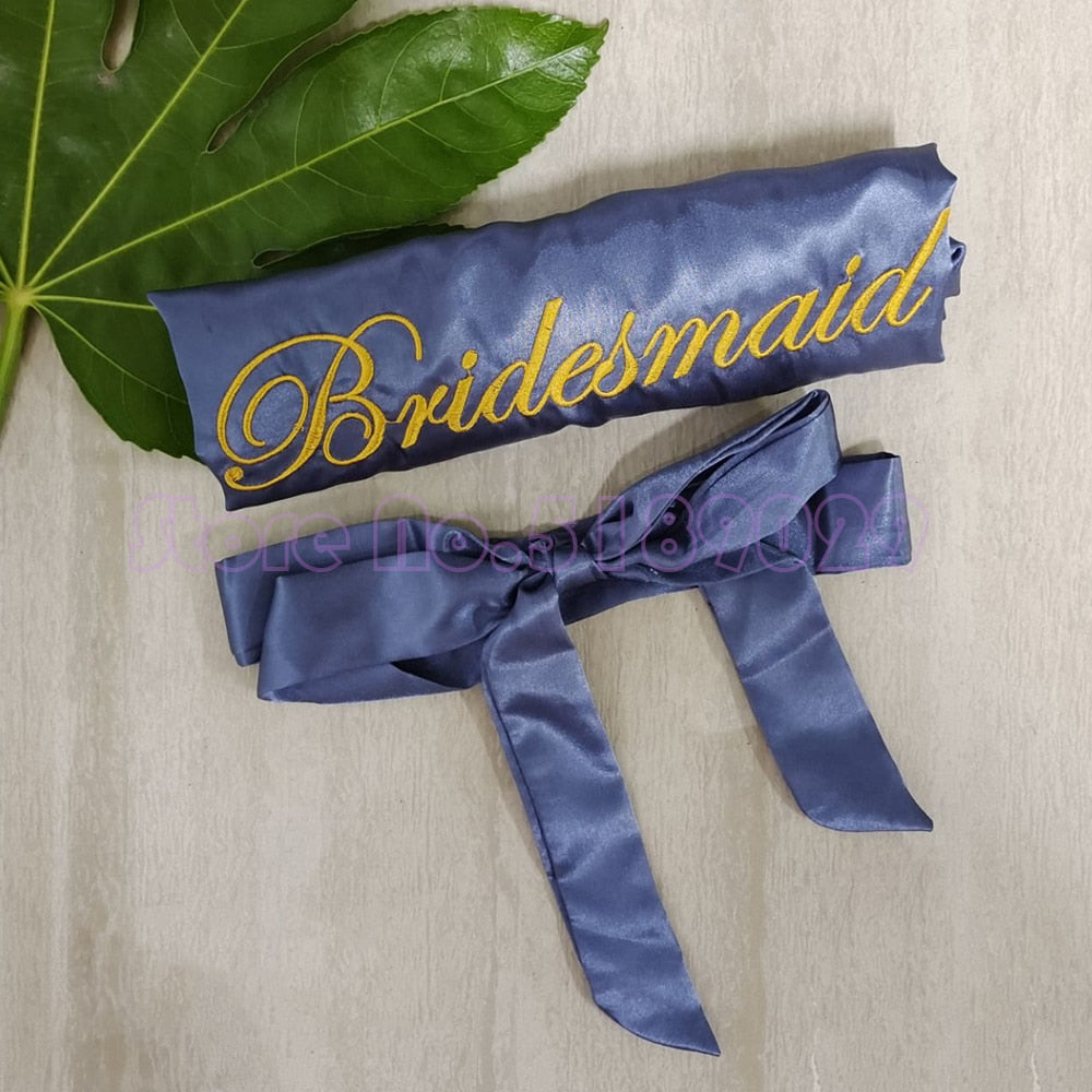Short satin embroidered Bride and Bridesmaid bathrobe.