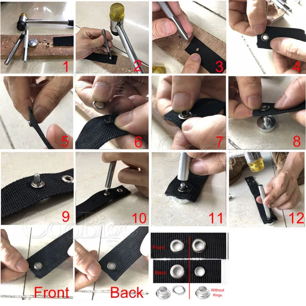 100/Set Metal Eyelet Grommet Rings Sizes 2mm 3mm 4mm 5mm 6mm 8mm 10mm 12mm 14mm 17mm