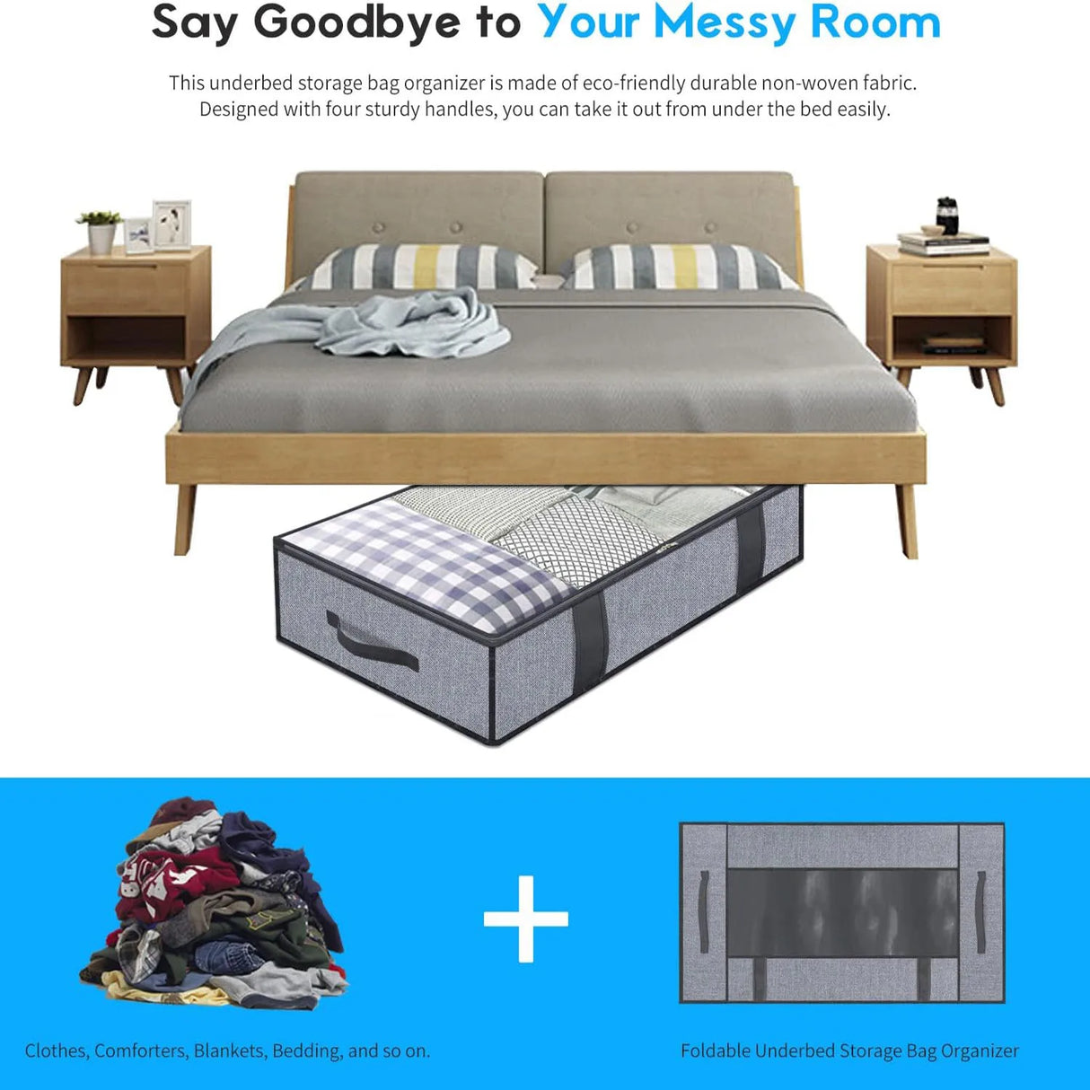 Storage Bag With Cover That Fits Under the bed With 4 Reinforced Handles