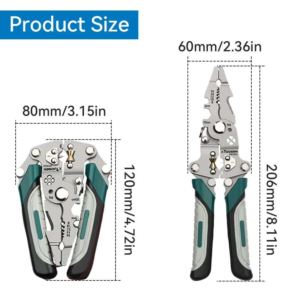 Multi-Functional 8-in-1 205mm Light weight Wire Stripping Folding Pliers