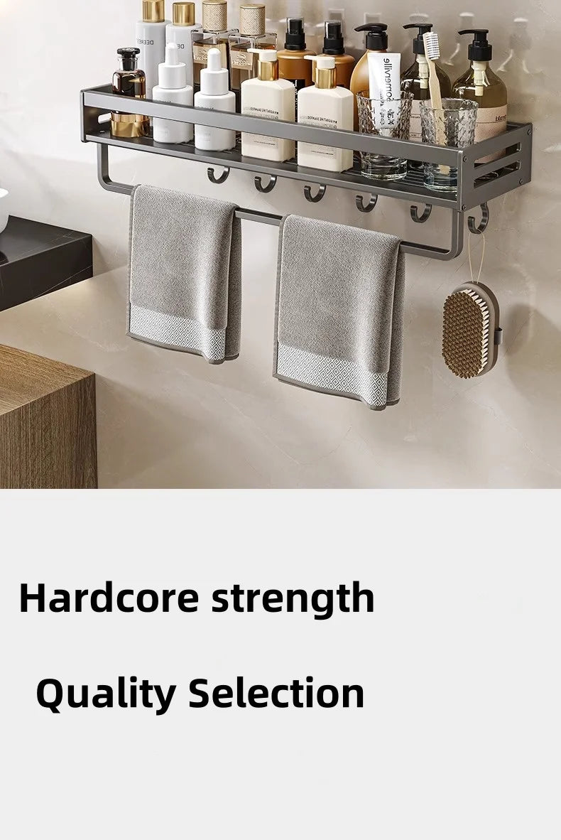 Aluminum Bathroom/Kitchen Shelf For Accessories With Towel Bar