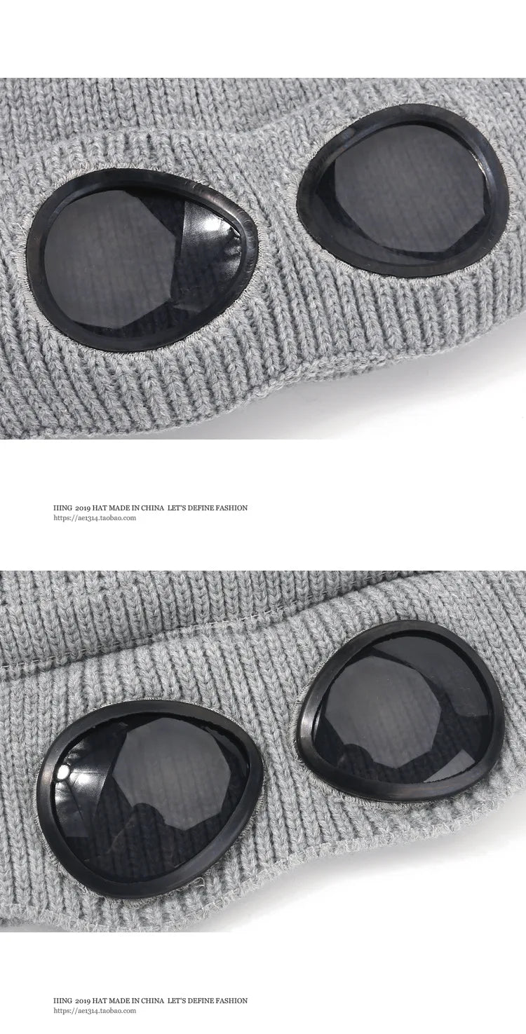 Men And Women's Knitted Beanie With Goggles