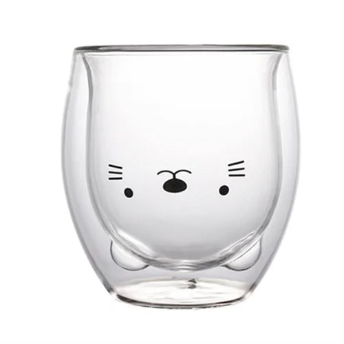 JUSTINLAU Creative Glass Double Wall Insulated Animal Mug