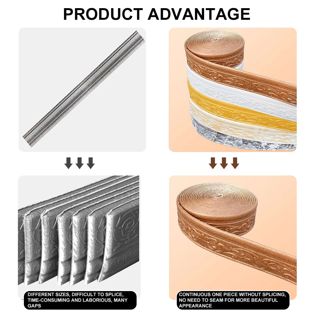 10m/Roll 3D Self-Adhesive Waterproof Vinyl Wall Trim For Skirting ,Border Or Baseboards  DIY R