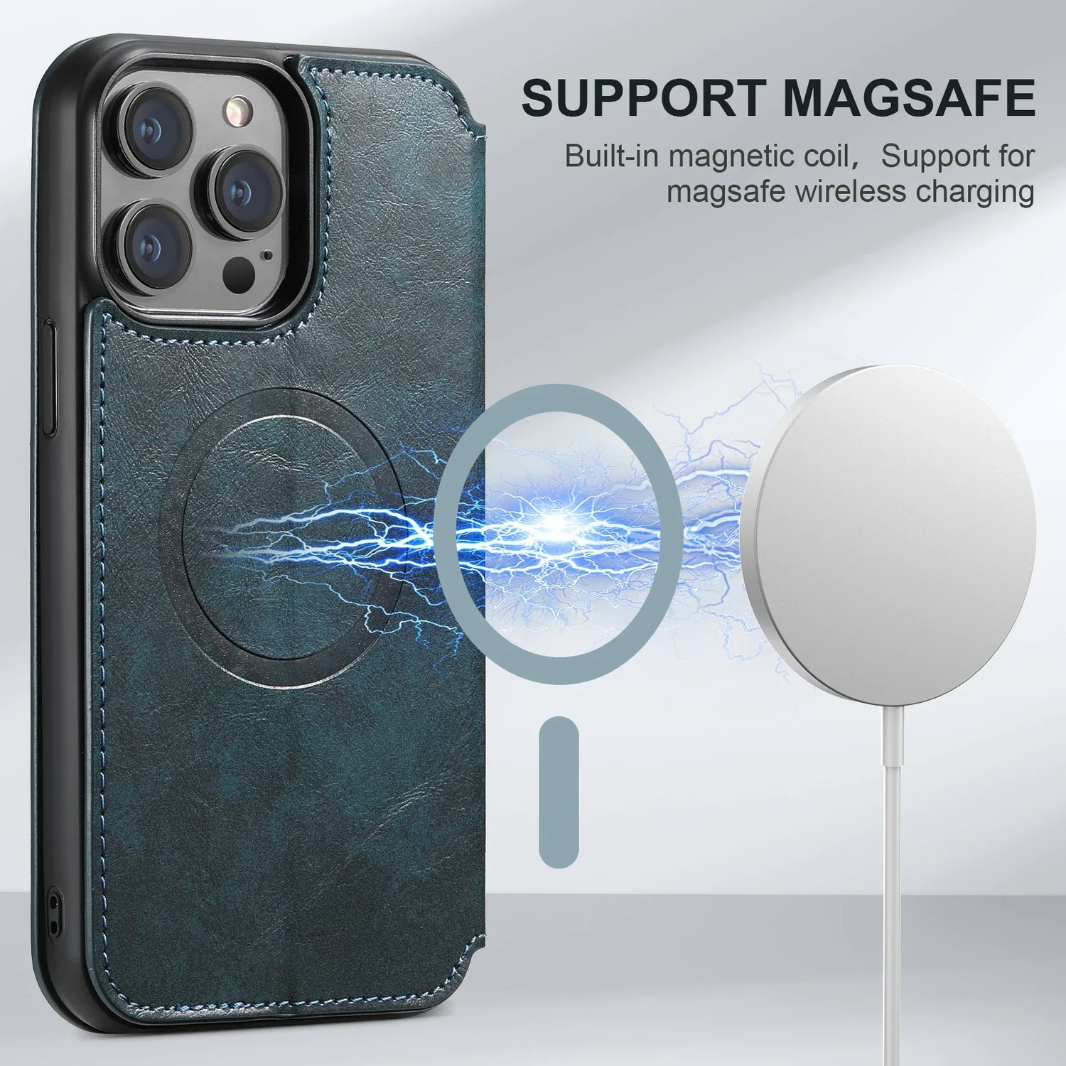 Wireless Charging  Magnetic Leather Wallet Phone Case For iPhone 16 12 13 14 15 Pro Max Plus