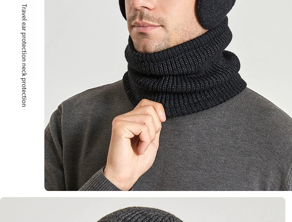 Men Or Women's Knitted Neck Scarf And Hat With Extra Ear Protection