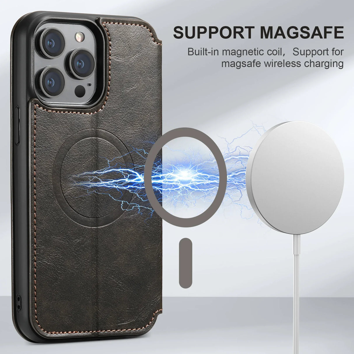 Wireless Charging  Magnetic Leather Wallet Phone Case For iPhone 16 12 13 14 15 Pro Max Plus
