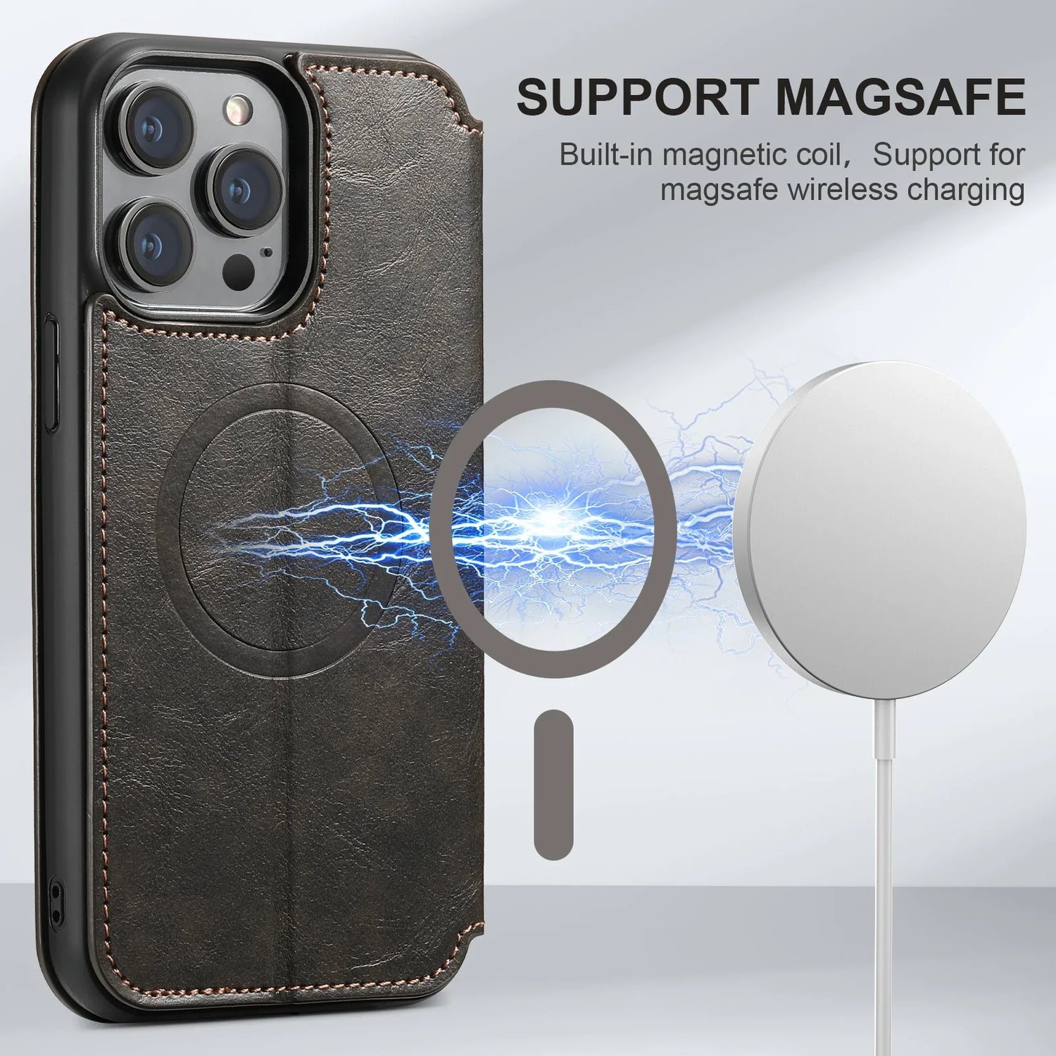 Wireless Charging  Magnetic Leather Wallet Phone Case For iPhone 16 12 13 14 15 Pro Max Plus