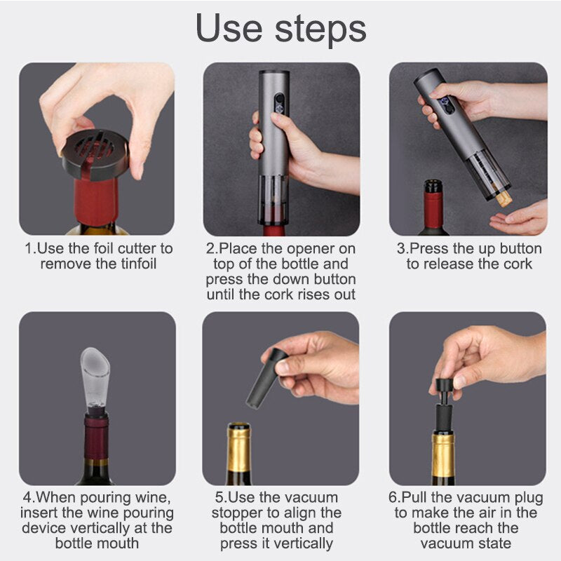 Electric  Rechargeable  Corkscrew Wine Bottle Openers with Foil Cutter.