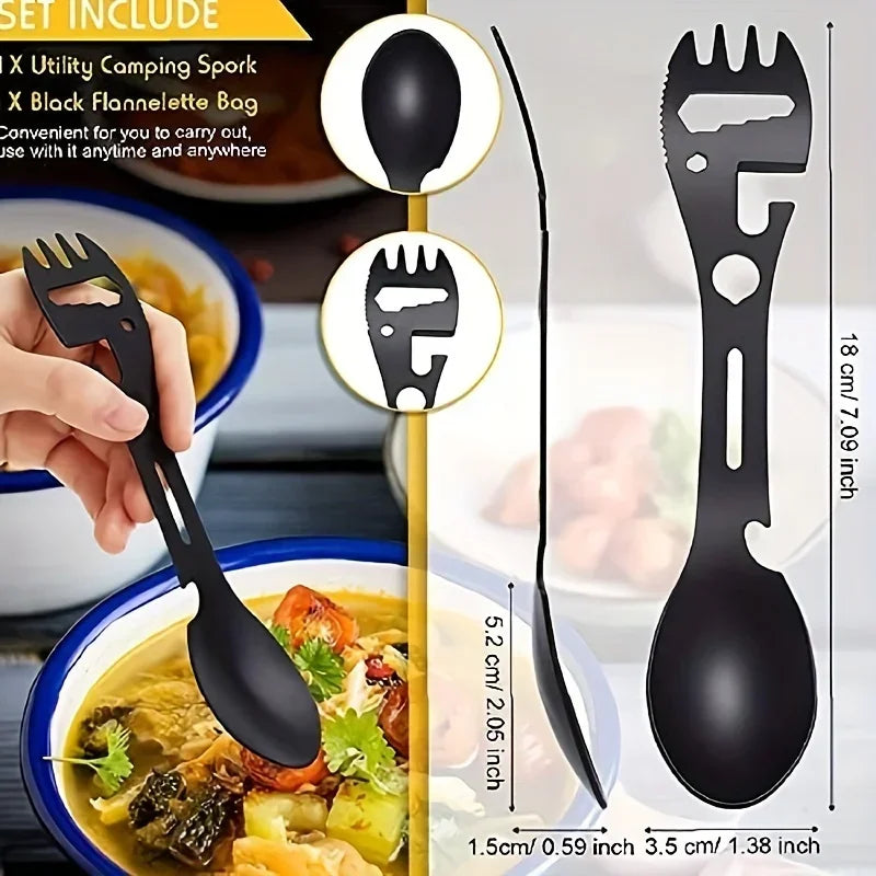 Multifunctional Fork Spoon Knife Wrench Bottle/Can Opener For Camping