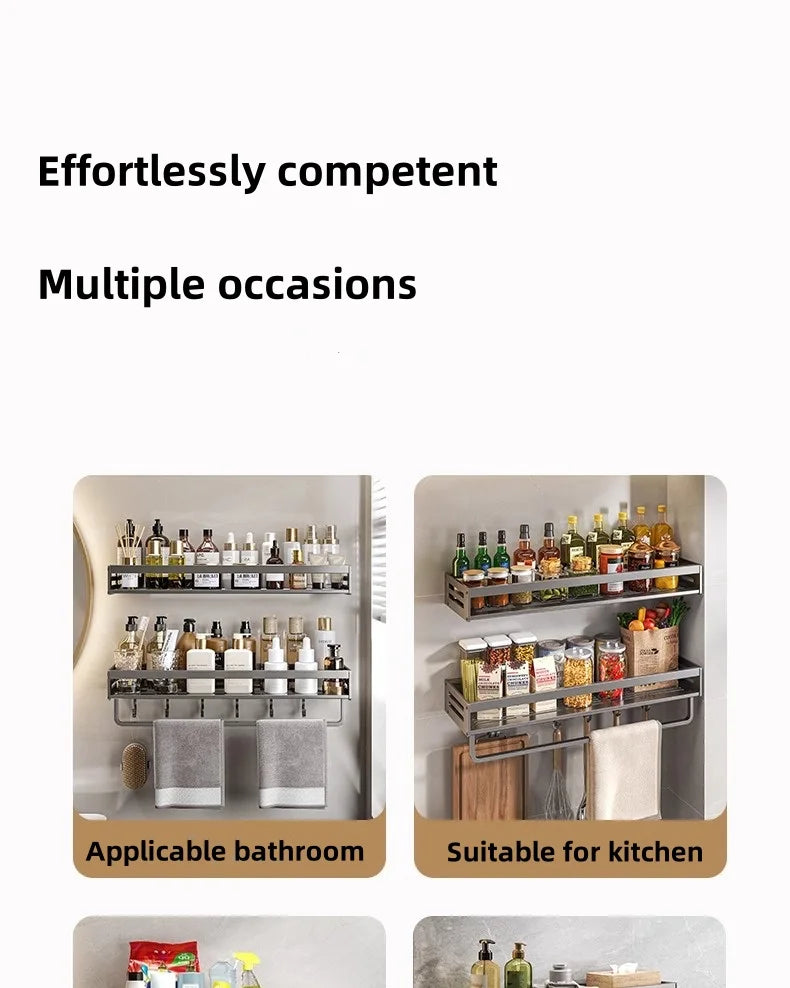 Aluminum Bathroom/Kitchen Shelf For Accessories With Towel Bar