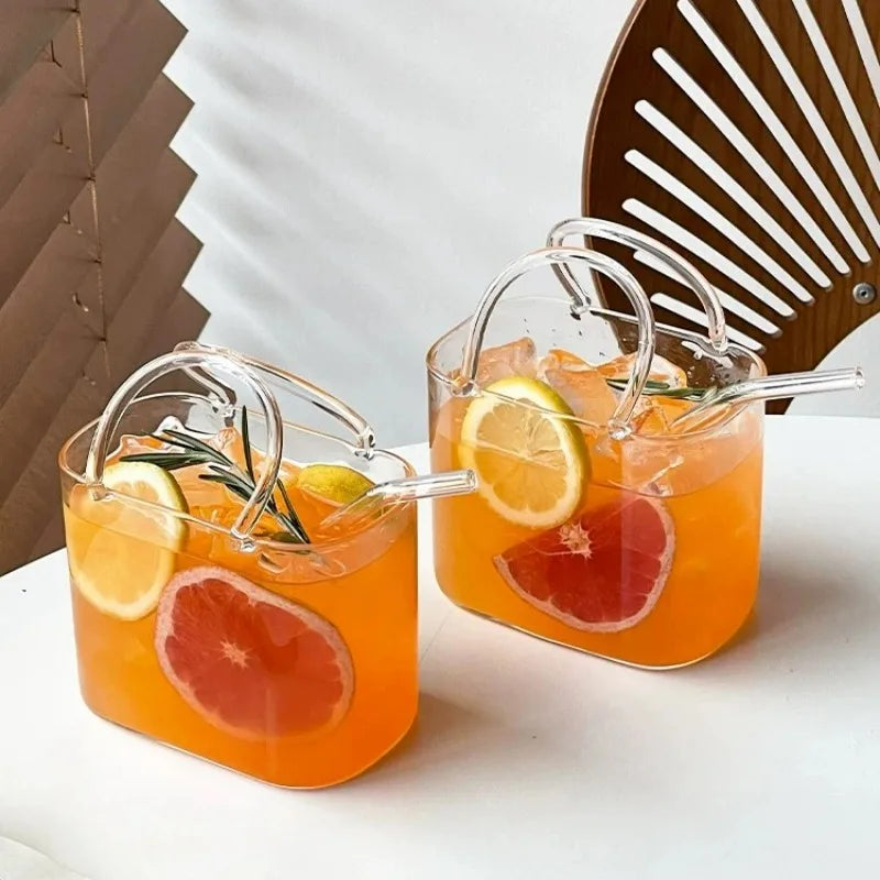Portable Glass Handbag With Straw