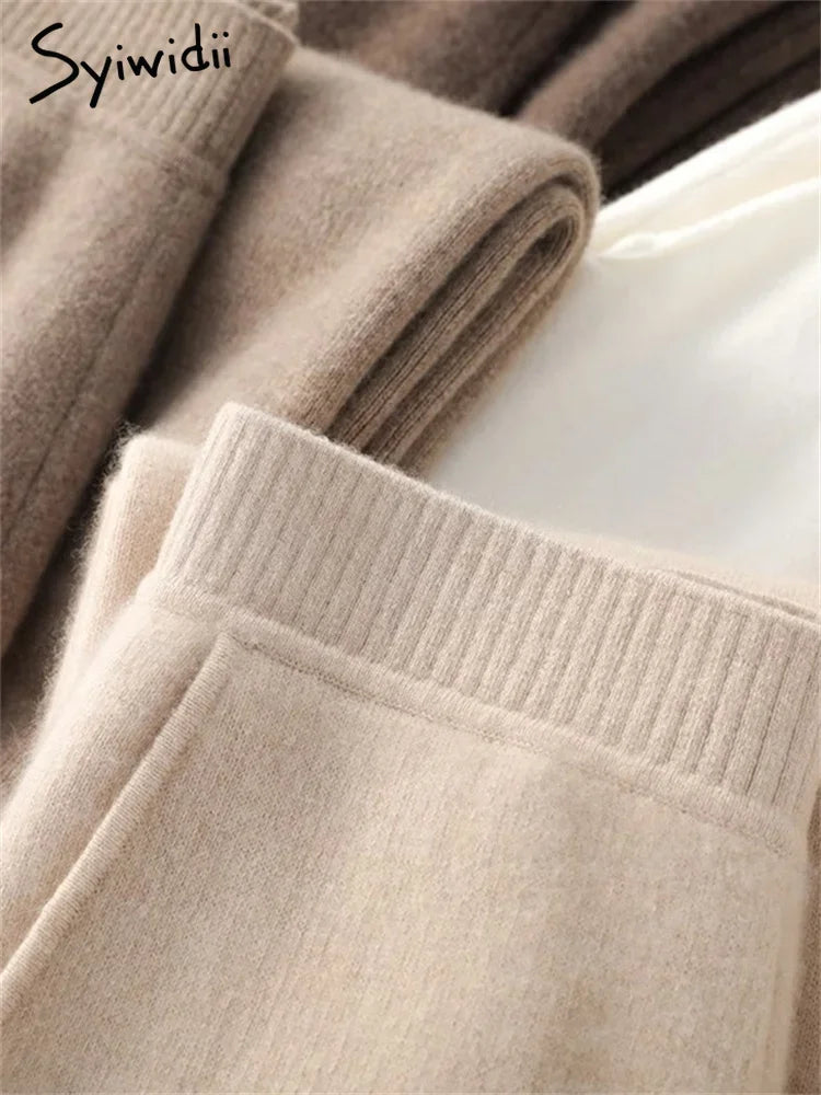 Syiwidii Women's Wool High Waist, Wide Leg Casual Pants