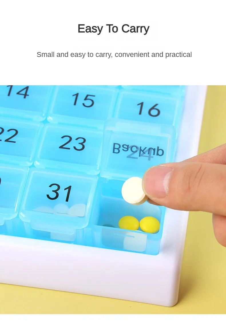 Portable 31 Days Medicine Box With Detachable Compartments