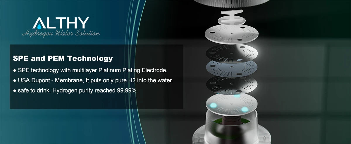 ALTHY Hydrogen Water Pitcher Generator Machine SPE & PEM With PH Calcium Sulfite filter