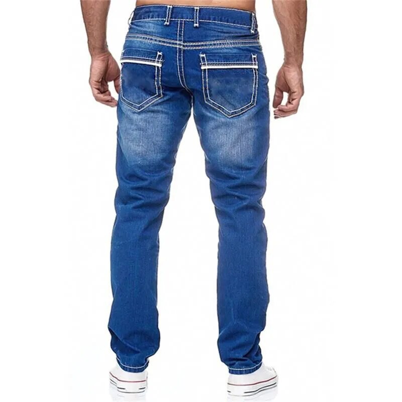 Men Stretch Denim Straight Leg Jeans With Pockets.
