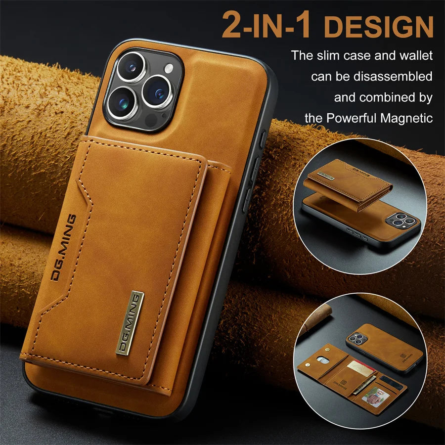 Magnetic Leather Wallet Case for iPhone 15 14 Plus 11 12 13 16 Pro