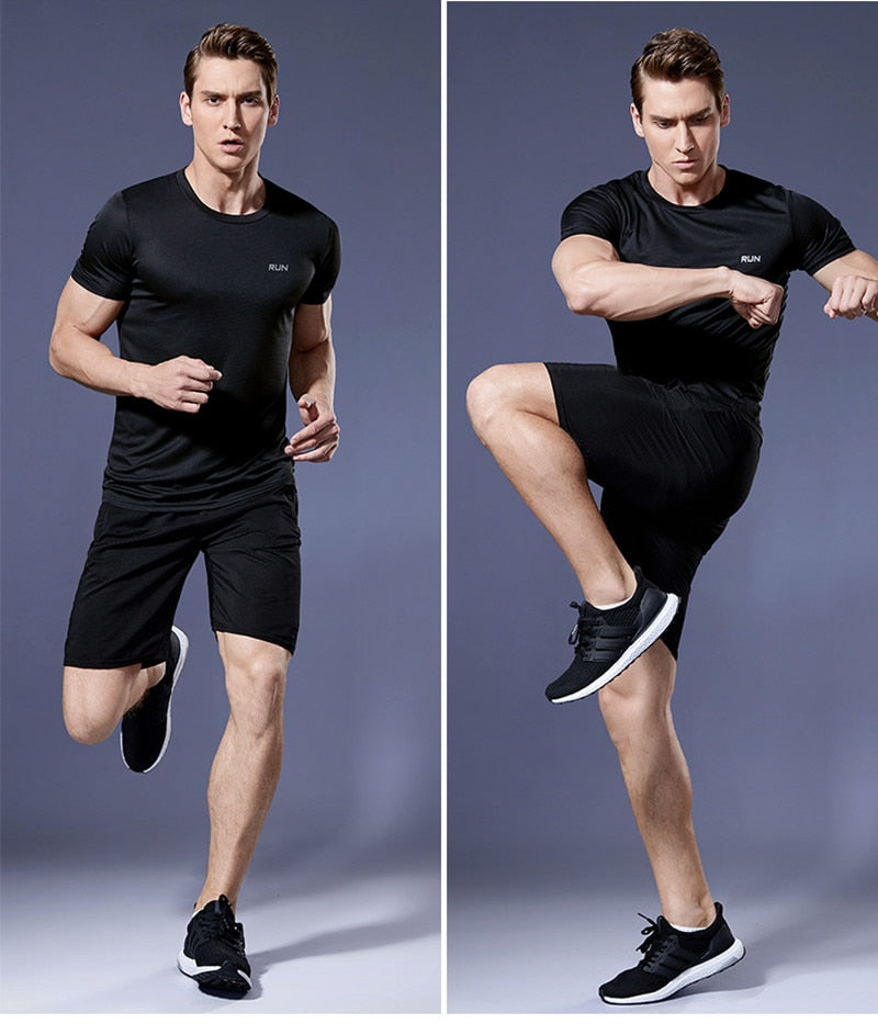 Men's multicolor short sleeve gym shirts. Quick drying, breathable sportswear
