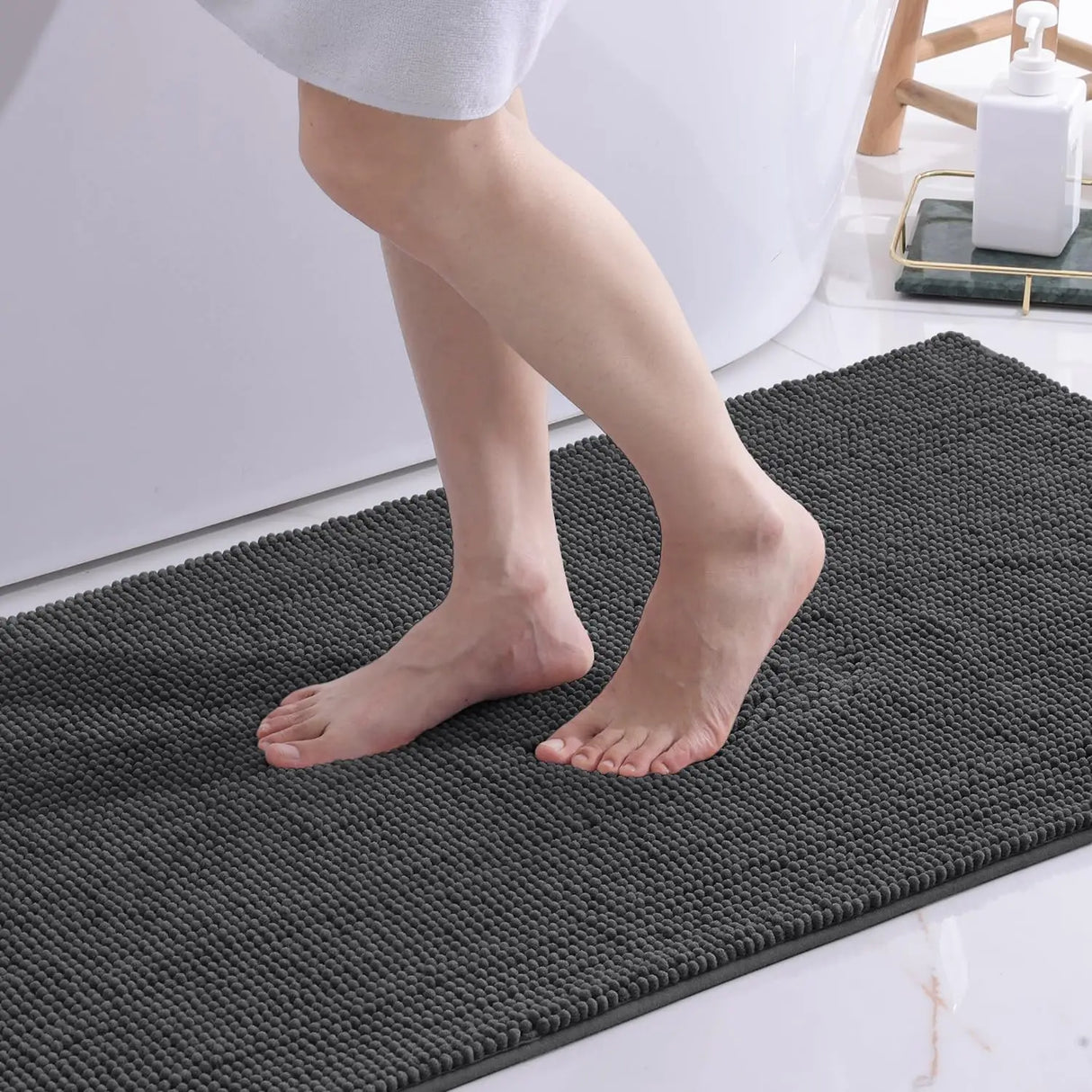Kitinjoy Chenille Non-slip Washable Quick Drying Bath Mat
