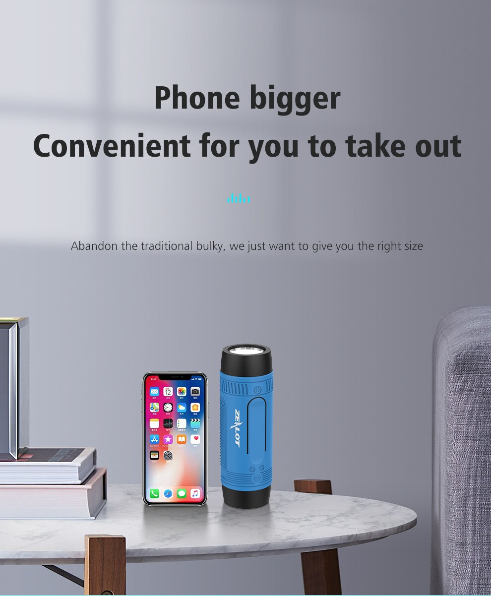 Zealot S1 Waterproof, Wireless Bluetooth Speaker With Bike Mount and Flashlight.