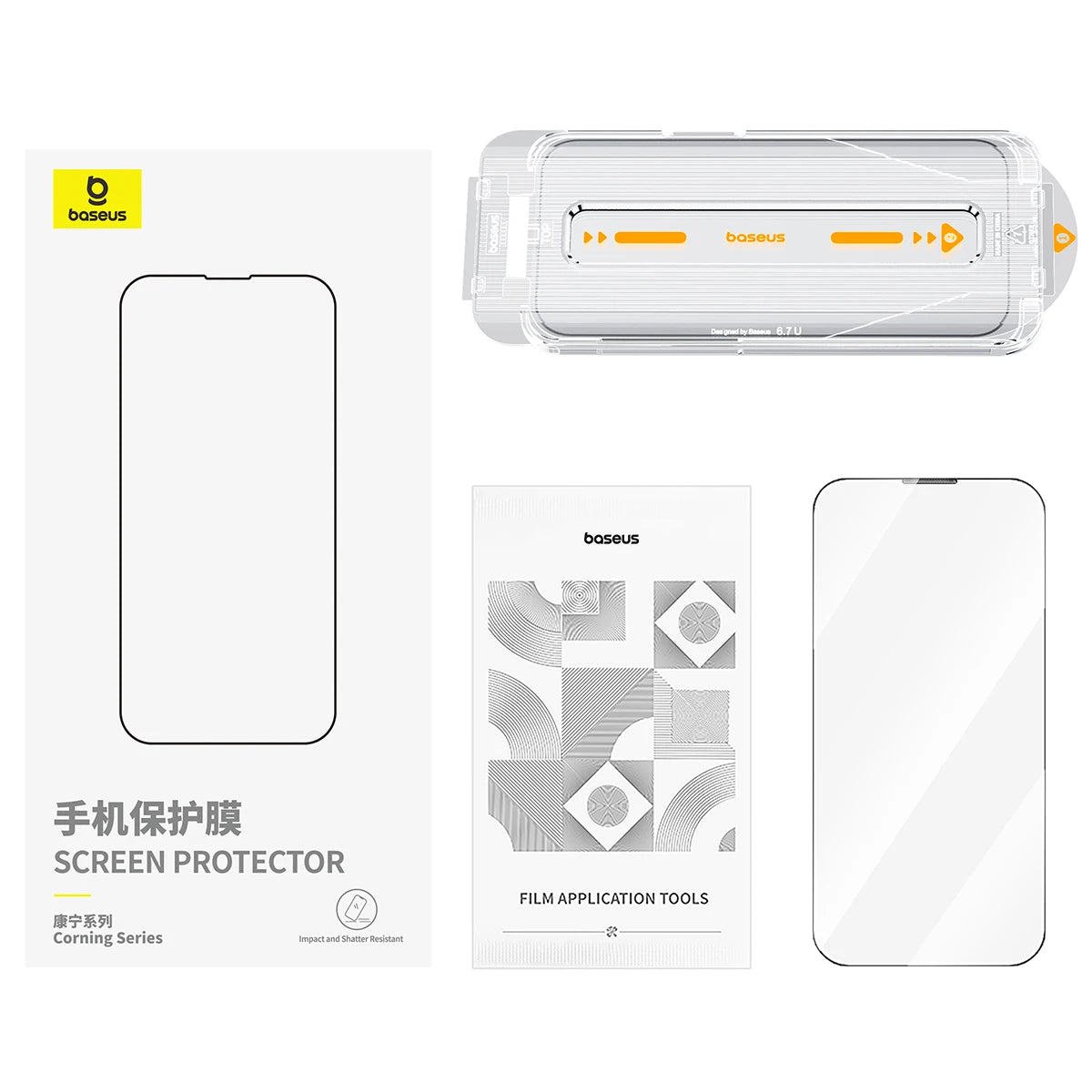 Baseus 0.4mm Corning Tempered Glass Screen Protector for iPhone 13 14 15 16 17 Pro Max Plus