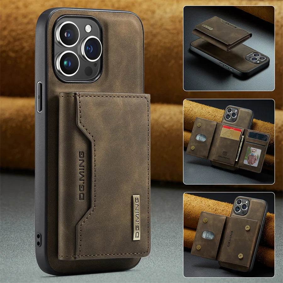 Magnetic Leather Wallet Case for iPhone 15 14 Plus 11 12 13 16 Pro