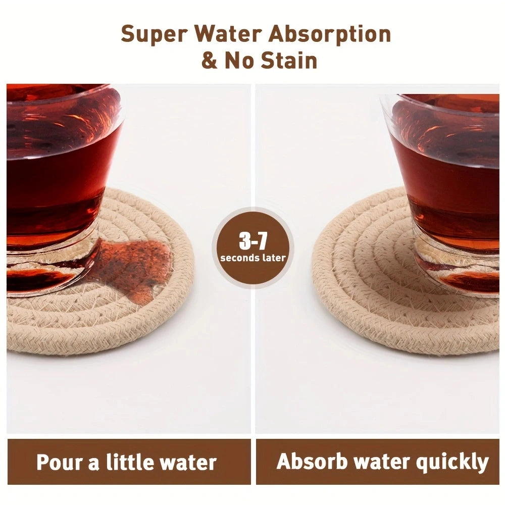 8pcs High-Temperature Resistant Woven Coaster Set With Holder