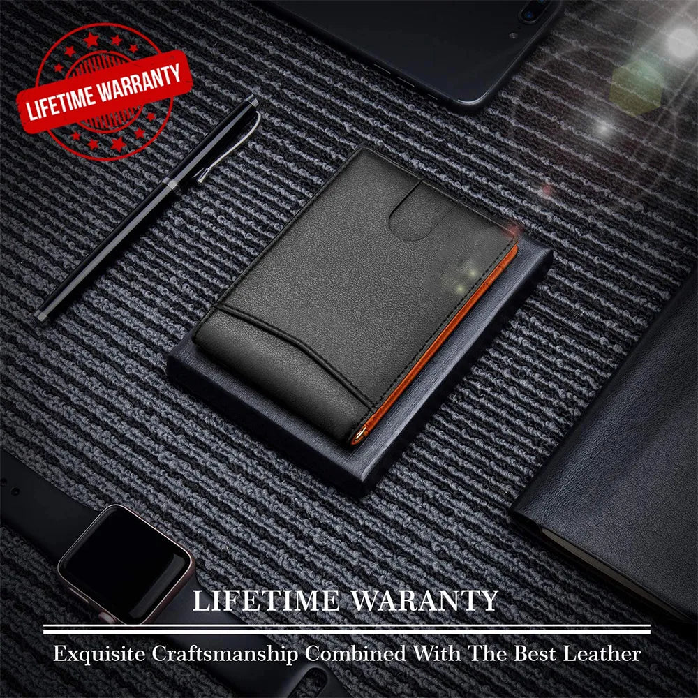 RFID Leather Money Clip Wallet. f