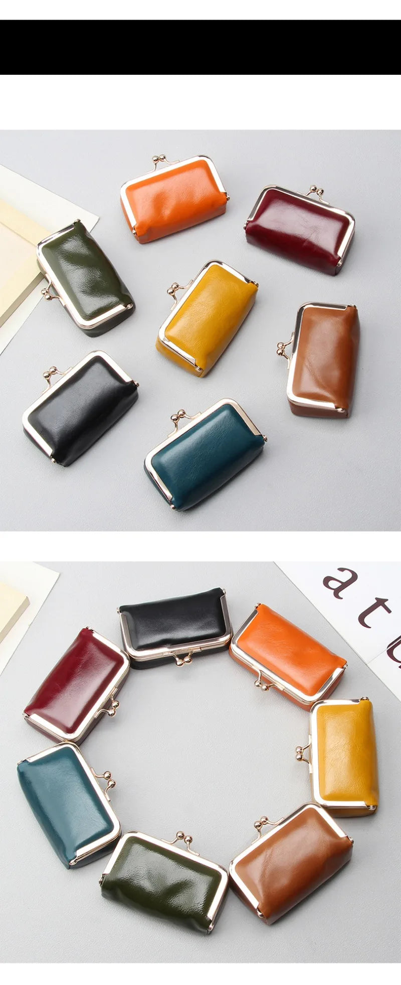 Compact Genuine Leather Kiss-Lock Mini Accessorie Pouch