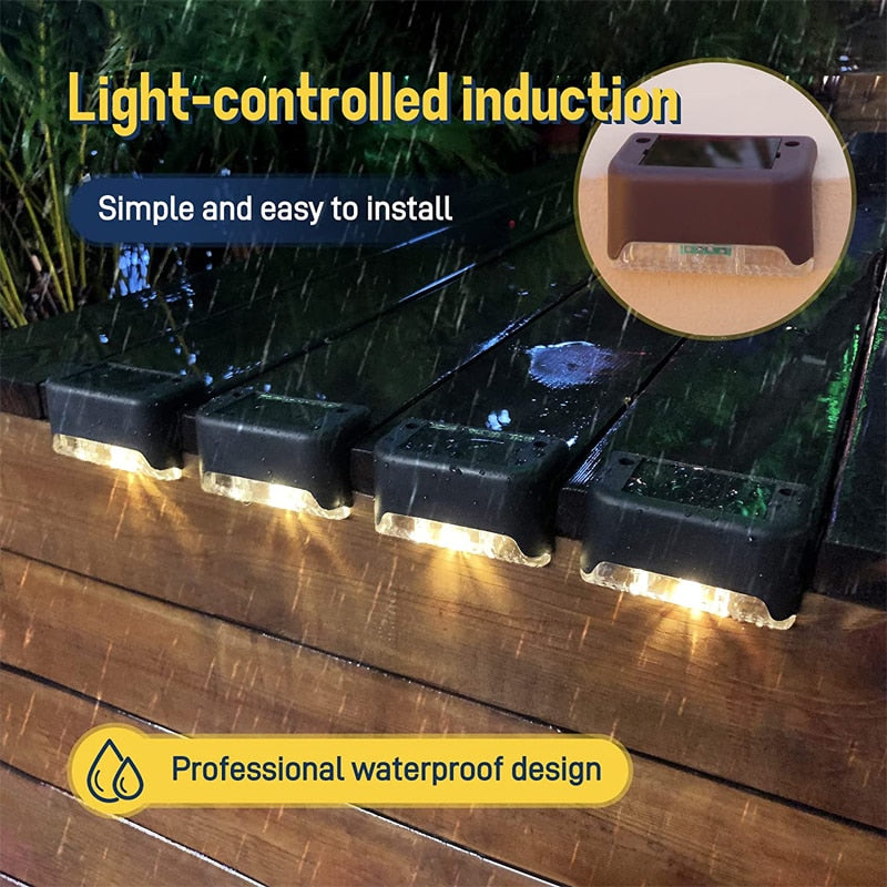 Solar Outdoor waterproof garden LED lights. Light up your patio, path, deck fence and stairs.